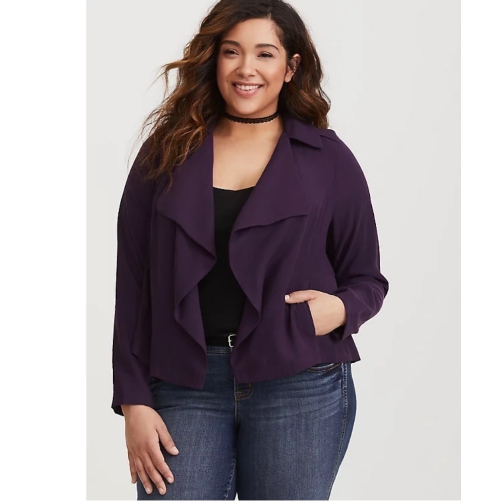 Torrid 2 TWILL DRAPE FRONT JACKET purple